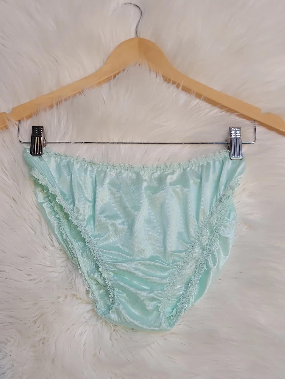 VTG |Lace-Trim Satin Chemise & Brief Set - Mint - Picture 4 of 10